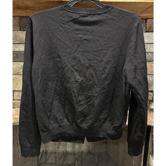 Women’s THEORY Black Button Up Silk Front Cardigan Sweater Sizer M *C6 - Picture 4 of 4